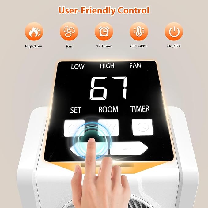 HEATIT Space Heater for Indoor, Digital Display with Thermostat,1-12H Timer,Fan Mode,1500W/750W,Electric Space Heater for Office, Bedroom,White,10.6"Dx7.0"W x 11.8"H