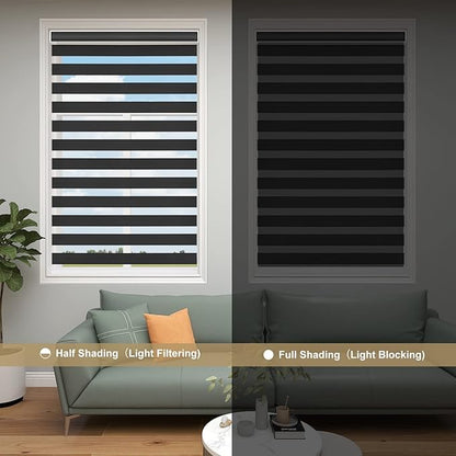 Changshade Blackout Zebra Shades Cordless for Indoor Windows Custom Size, Zebra Blinds for Sliding Glass Door Dual Layer Fabric Room Darkening Light Blocking Black Out Privacy Shade for Home, Office