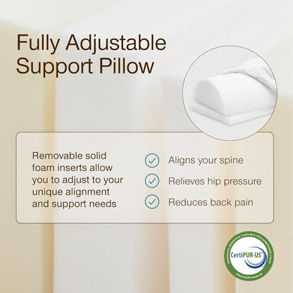 Coop Home Goods Four Position Adjustable Support Pillow, 21 x 8 Half-Moon Shape with Memory Foam Insert, Wedge Pillow for Knee, Leg, Neck, Lumbar and Pressure Points Support