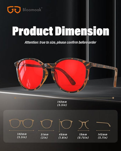 Bloomoak 99% Orange Blue Light Blocking Glasses,Retro Trendy Round Style,Relieve Eye Fatigue,Improve Sleep For Screens/Games