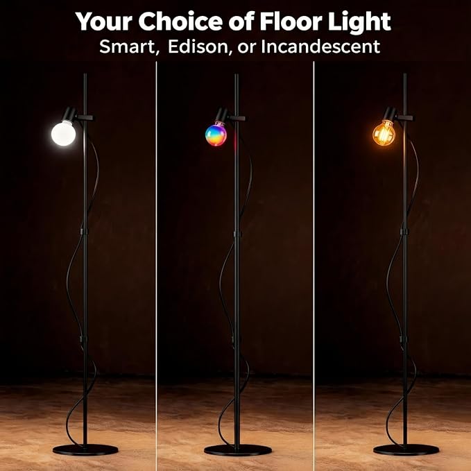 Smart Floor Lamp, LED Bulb Corner Lamp 270° Swivel Head Works with Alexa Google Home, Floor Lamps with Music Sync, 16 Million DIY Colors, Color Changing Standing Lamp for Bedroom Living Room, Black