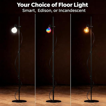 Smart Floor Lamp, LED Bulb Corner Lamp 270° Swivel Head Works with Alexa Google Home, Floor Lamps with Music Sync, 16 Million DIY Colors, Color Changing Standing Lamp for Bedroom Living Room, Black