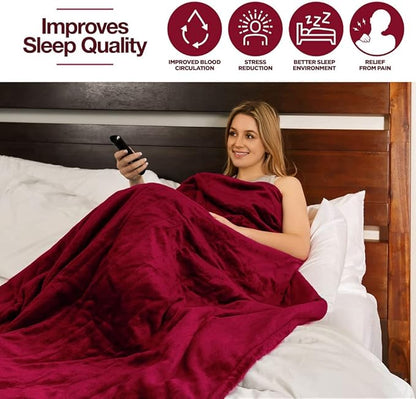 Medical king Heated Blanket, Machine Washable Extremely Soft & Comfortable Electric Blanket Throw Fast Heating with Hand Controller 10 Heating Settings & auto Shut-Off (Red, 50 x 60)