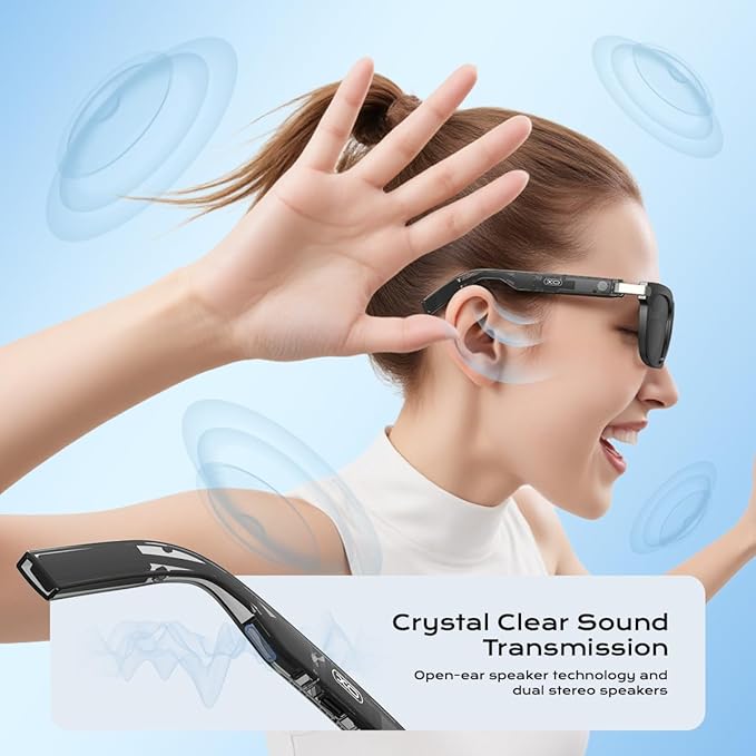 Smart Glasses,Polarized Sunglasses Built-in Mic & Bluetooth Speaker, Wireless Audio Smart Glasses for Men and Women, Athletic/Outdoor UV Protection,Touch Control, Voice Assistant (Black)