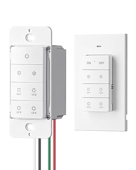 DEWENWILS Wireless Dimmer Switch, Electrical Light Switch, Magnetic Remote Control Dimmer, Tungsten 400W, Dimmable LED 150W, 4 Brightness Buttons, Needs Neutral Wire, No Hub Required, ETL Listed