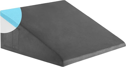Bedluxe Wedge Pillow, 10 inch Bed Wedge Pillow for Headboard, Pillow Wedge for Acid Reflux Relief, Sleeping, After Surgery, Snoring, Gerd, Triangle Pillow Wedge - Cooling Memory Foam Top, Plush Grey