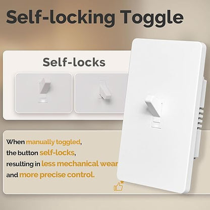 MOES New Generation Smart Toggle Switch, Single Pole & 3 Way Light Switch 2.4G WiFi, ON/Off Style, Neutral Wire Required, Smart Life APP Remote Control, Compatible with Alexa/Google Assistant