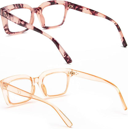 REAVEE 2 Pack Oprah Style Oversized Reading Glasses for Women Men Blue Light Blocking, Ladies Stylish Retro Square Large Computer Readers (Pink Leopard/Tea 1.75x)