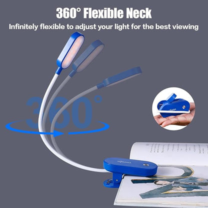 VAVOFO Rechargeable Book Light, 14 LEDs Eye Care Clip On Amber Reading Light for Bookworms Reading in Bed with 9 Colors 9 Brightness (Blue)