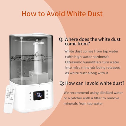 BOXING 6L Warm & Cool Mist Humidifiers for Bedroom, Air Humidfier for Large Room with Remote Control, Auto Mode Perfect for Baby & Plants, Top Fill, Sleep Mode, Timer, Essential Oil Tray, 60H
