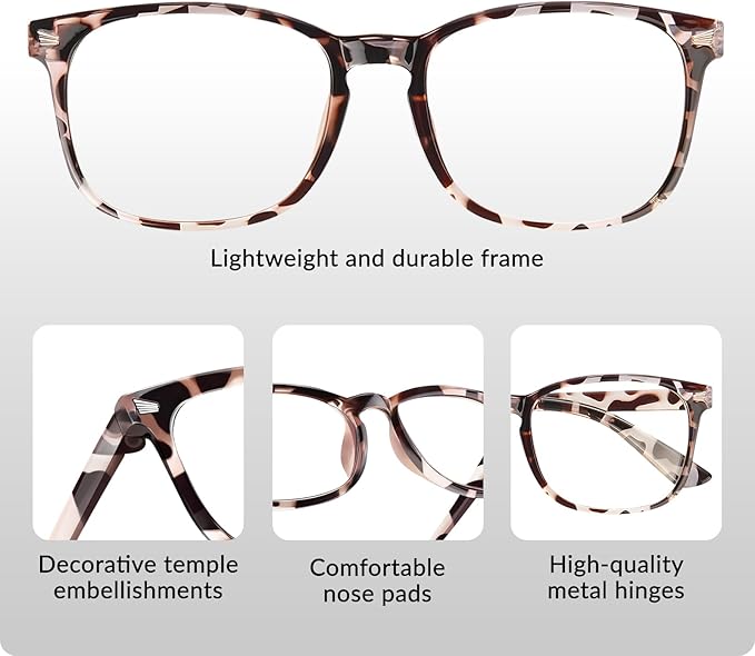 Blue Light Glasses for Woman Men | 99% Blue Light Blocking Glasses for Computer Gaming TV Phone Screen Square Frame | Anti Eyestrain & UV Glare Protection - 2 Pair