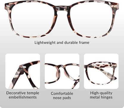 Blue Light Glasses for Woman Men | 99% Blue Light Blocking Glasses for Computer Gaming TV Phone Screen Square Frame | Anti Eyestrain & UV Glare Protection - 5 Pair