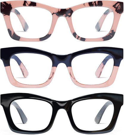 Hubeye Oprah Style Reading Glasses for Women Men Blue Light Blocking Computer Square Readers with Spring Hinge