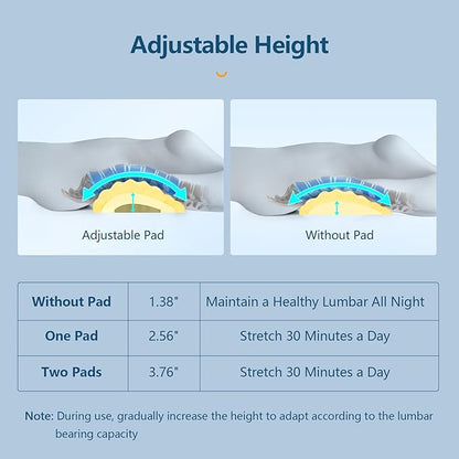 RESTCLOUD Adjustable Lumbar Support Pillow for Sleeping Memory Foam Back Support Pillow for Lower Back Pain Relief and Sleeping, Lumbar Support Pillow for Bed and Chair with 2 Insert Pads