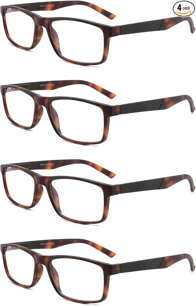 DONGDI Blue Light Blocking Reading Glasses 4 Pack Computer Readers for Women Men,Anti Glare UV Ray Filter Eyeglasses… (4pack-brown tortoise, 1.75)