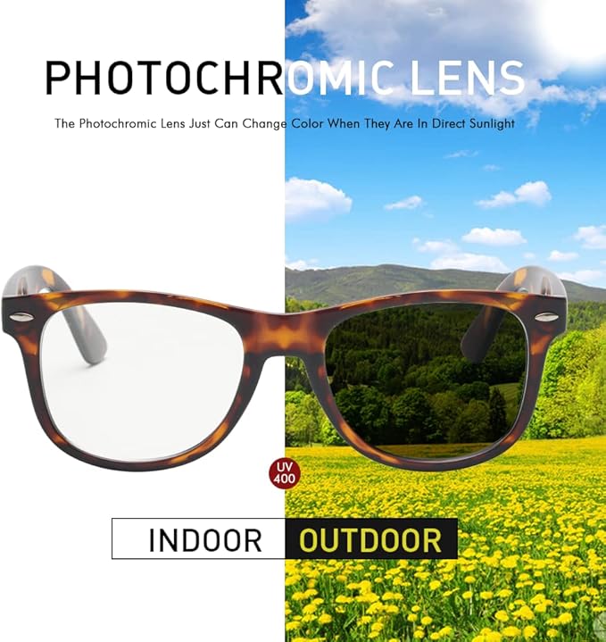 Photochromic Day Night Sunglasses Blue Light Blocking Glasses for Men and Women Retro Rectangle Demi Frame Photochromic Lens