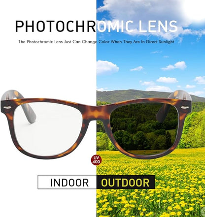 Photochromic Day Night Sunglasses Blue Light Blocking Glasses for Men and Women Retro Rectangle Demi Frame Photochromic Lens