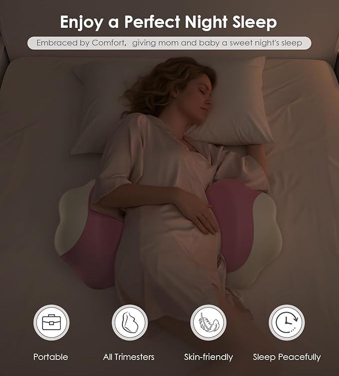 DONAMA Memory Foam Pregnancy Pillow- with Adjustable Air Bag for Back/Legs/Belly/HIPS Support, W-Shaped Pregnancy Wedge Pillows for Sleeping, Cooling Maternity Body Pillow for Pregnant Women