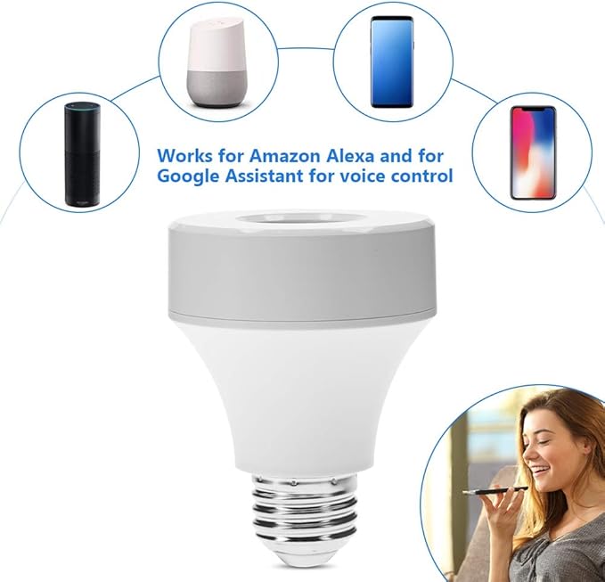 WiFi Control Light Bulb Base Switch - Smart Lamp Holder Adapter for Wireless Control - Compatible with Android & iOS - Schedule On/Off Timer - E26/E27 Socket