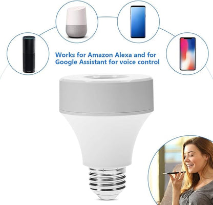 WiFi Control Light Bulb Base Switch - Smart Lamp Holder Adapter for Wireless Control - Compatible with Android & iOS - Schedule On/Off Timer - E26/E27 Socket
