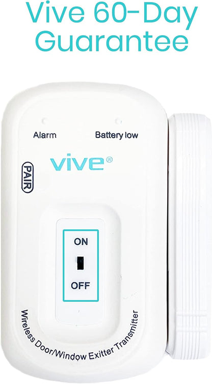 Vive Door and Window Alarm - Wireless Sensor Operated Kit for Elderly Dementia Patient Safety - Automatic Motion Health Alert System - Adhesive Strip and Battery Included - for Health Care, Caretakers