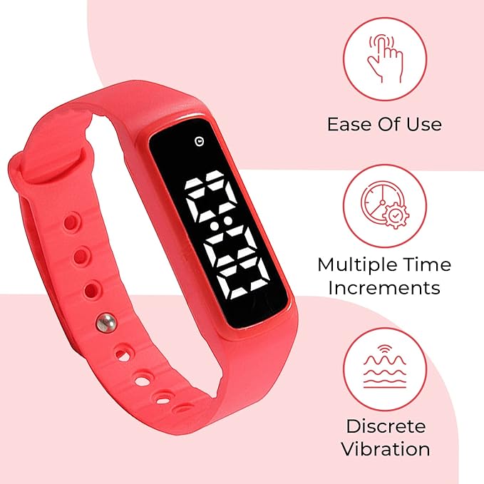Sensory Wrist Timer for Kids, Teachers, Students, Simple Reminder Watch with Silent Alarm Clock Wristband, Classroom Countdown (Red)