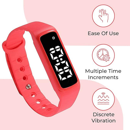 Sensory Wrist Timer for Kids, Teachers, Students, Simple Reminder Watch with Silent Alarm Clock Wristband, Classroom Countdown (Red)