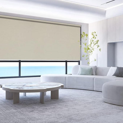 ZSHINE Motorized Blackout Window Blinds Over-Size Customize Width (21-114 Inches) Remote Control Wireless and Rechargeable Motor Roller Shades Blinds for Windows(Light Coffee 82026C)