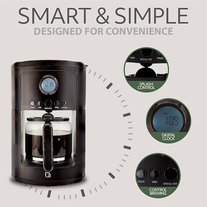 WILLOW Eco Series 12 Cup Drip Coffee Maker, 24 HR Programmable Coffee Maker with Glass Coffee Pot, Removable Filter Basket, Keep Warm Function & Auto Shut-off, Coffee Machine with Digital Display