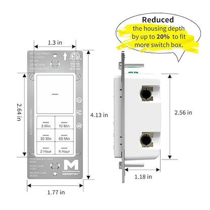 Minoston WiFi Timer Switch - Smart Countdown Timer, 5-15-30 Minutes/1-2-4 Hour, ON/OFF, Neutral Wire Needed, for Lights, Fans, Heaters, ETL Listed