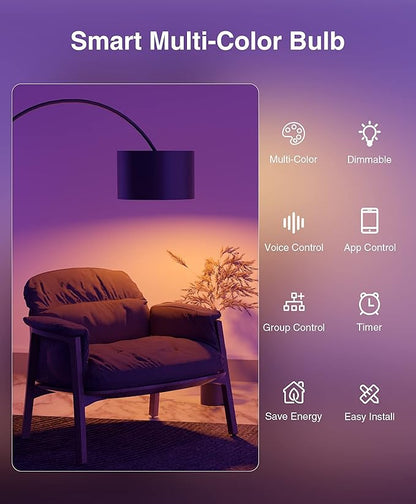 Smart Bulb, WiFi Light Bulbs, Color Changing Light Bulb, Compatible with Alexa & Google Assistant, A19 RGB Alexa Light Bulb, RGB+White, Dimmable LED Light Bulbs, 6 Pack, (WB5-6), Multicolor