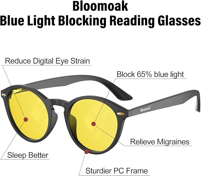 Bloomoak Orange Reading Blue Light Glasses,Computer Readers with Magnification,Relieve Eye Strain &Improve Sleep