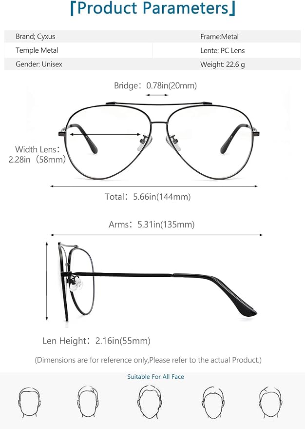 Cyxus Davos French Ma-con Style Aviator Glasses Blue Light Blocking Eyeglasses for Computer UV Protection Anti Eyestrain 8805