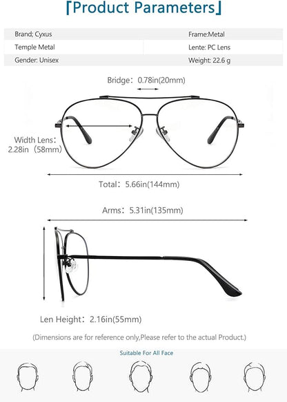 Cyxus Davos French Ma-con Style Aviator Glasses Blue Light Blocking Eyeglasses for Computer UV Protection Anti Eyestrain 8805