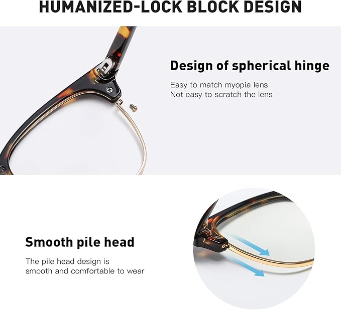 Blue Light Blocking Glasses Vintage Half Frame UV Clear Lens Anti Eyestrain Computer Gaming Glasses for Women Men(P62)