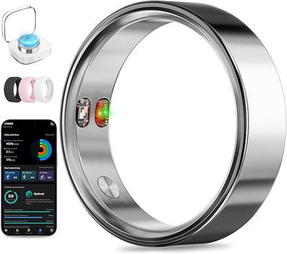 Smart Ring with Vibration Alerts, health tracker ring with Body Temperature Monitor, Heart Rate, Sleep & Fitness Tracking, Waterproof Activity Ring for Men & Women, No App Fees (Gunmetal Gray, 13#)