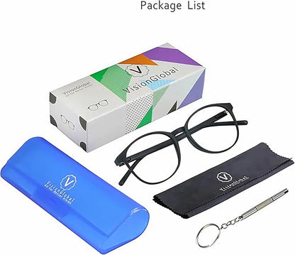 VisionGlobal Blue Light Blocking Glasses for Women/Men, Anti Eyestrain, Computer Reading, TV Glasses, Stylish Square Frame, Anti Glare(Tortoise,+3.75 Magnification)