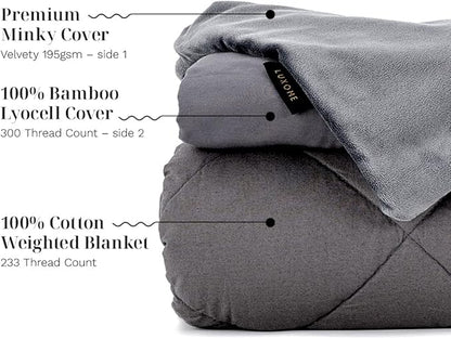 LUXOME Premium 15lb Weighted Blanket | Includes Cool & Cozy Removable Cover | Full Size | 54"x72" | Grey