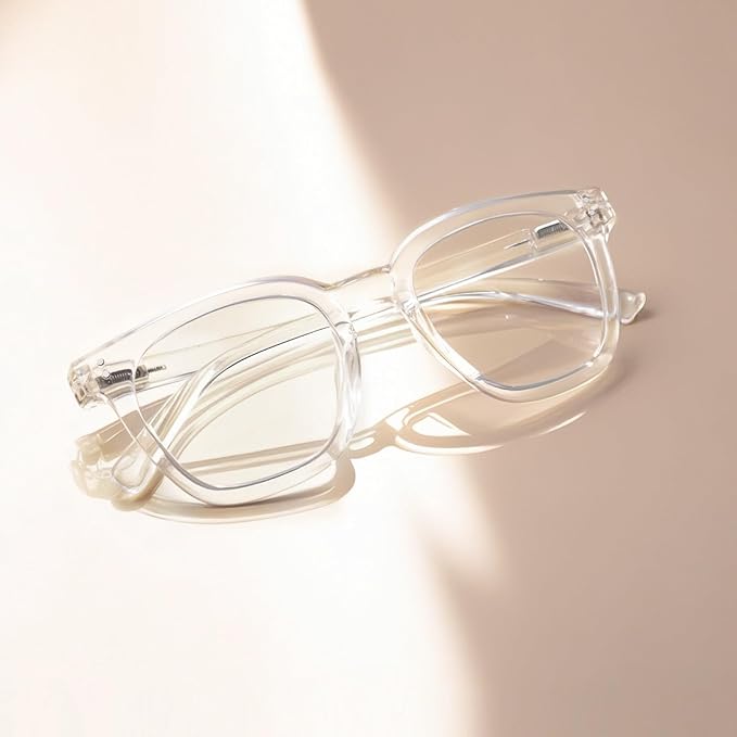 Reading Glasses for Men Women Blue Light Blocking with Spring Hinge, Blocking Readers Anti UV Ray Filter Eyeglasses, Square Computer Reader Glasses, Transparent, +3.5