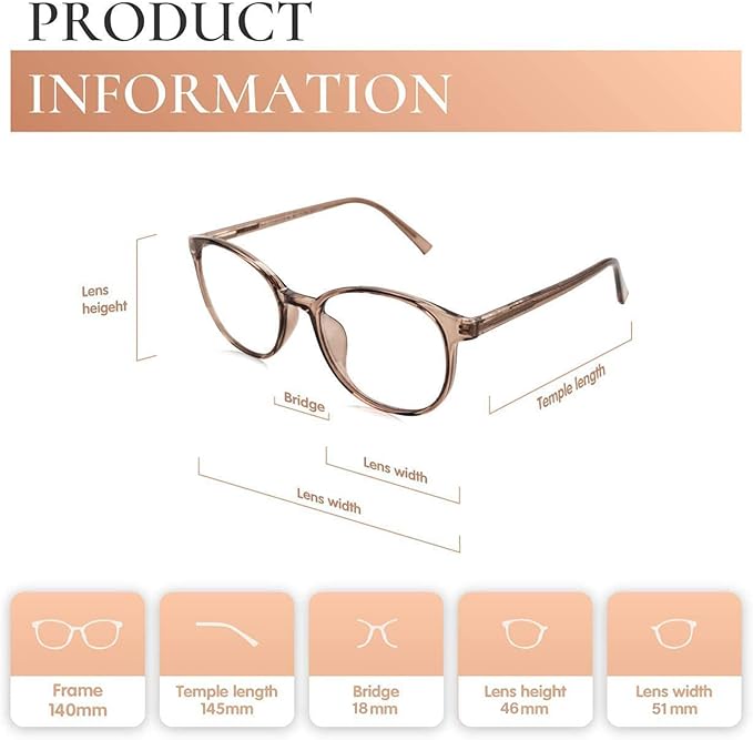 FONHCOO Blue Light Blocking Glasses Women Men TR90 Round Computer Eyeglasses (Coffee)
