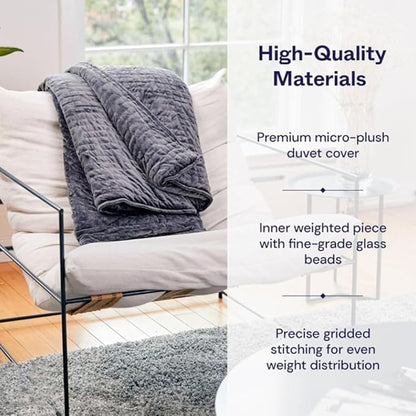 Weighted Blanket for Adults, Single Double Heavy Blanket with Lambswool Premium Glass Bead All-Season Even Weight Distribution Grey 48"x72" 20 lbs