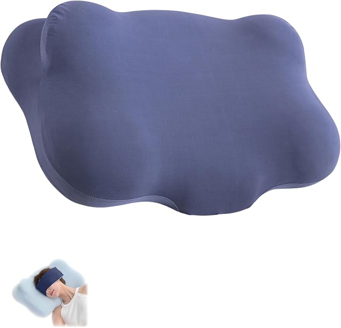 Cloud Pillow Ergonomic Memory Foam Cervical Neck Support Pillow, Adjustable Dual-Loft Hypoallergenic Breathable Pillowcase for Side Back Stomach Sleepers (Navy Blue)
