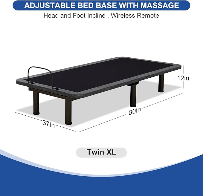 Vipbear Twin XL Adjustable Beds with Thickened Frame, Adjustable Bed Frame with Pillow-Tilt,Separate Head/Foot Lift,Smart APP Control, Massage, Zero Gravity, Anti-Snore, Wireless Remote,USB Ports