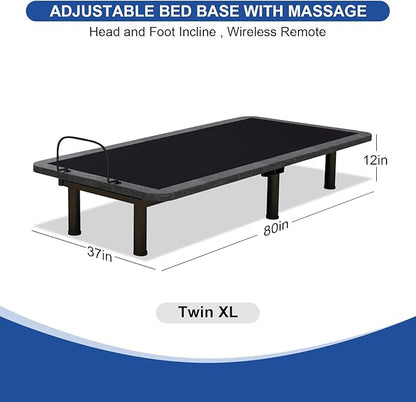 Vipbear Twin XL Adjustable Beds with Thickened Frame, Adjustable Bed Frame with Pillow-Tilt,Separate Head/Foot Lift,Smart APP Control, Massage, Zero Gravity, Anti-Snore, Wireless Remote,USB Ports