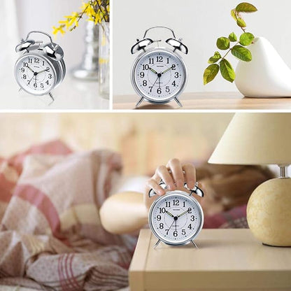 Peakeep 4 inches Twin Bell Loud Alarm Clock for Heavy Sleepers (Chrome Finish)