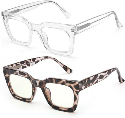 AQWANO Stylish Oversized Reading Glasses for Women Fashion Designer Readers Blue Light Square Computer Glasses