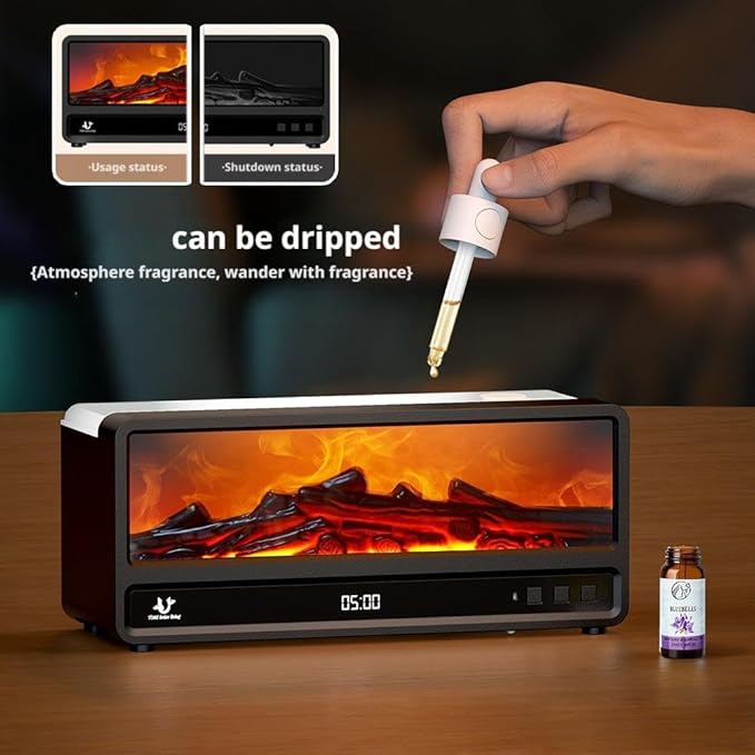 2025 Upgraded 7 Color Flame Fireplace Aroma Essential Oil Diffuser, Magnetic Remote Control, 250ML USB Desktop Noiseless Cool Mist Humidifier with Timer Auto-Off Protection for Home,Office,Gift (WA)