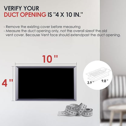 Quiet Register Booster Fan Fits 4" x 10" Register Holes, 10-Speed Smart Heating Cooling AC Vent Fan with Remote Control and Thermostat Control - White