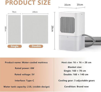 Cooling Mattress Pad for Bed, Electric Water Cooler Mattress Topper System for Hot Sleeper and Night Sweats, 3 Adjustable Speed Water Cooling Fan Mattress Single