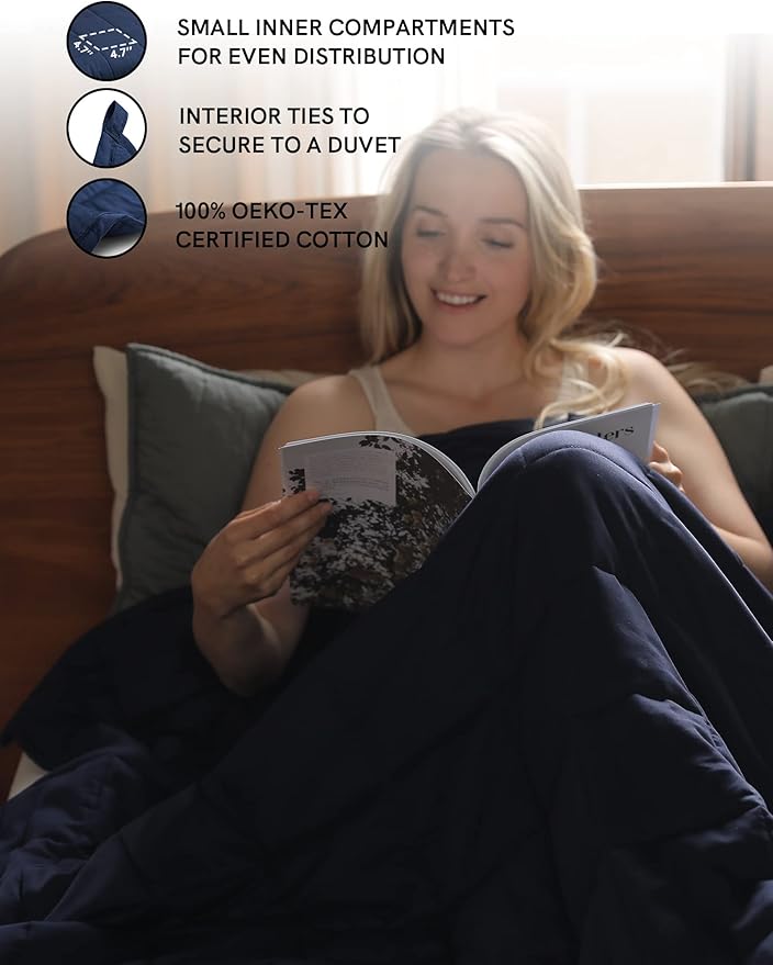 YnM Weighted Blanket,Heavy 100 Percent Oeko-Tex Certified Cotton Material, Bed Blanket for One Person of 190lbs, Ideal for Queen/King Bed (60x80 Inches, 20 Pounds, Navy)